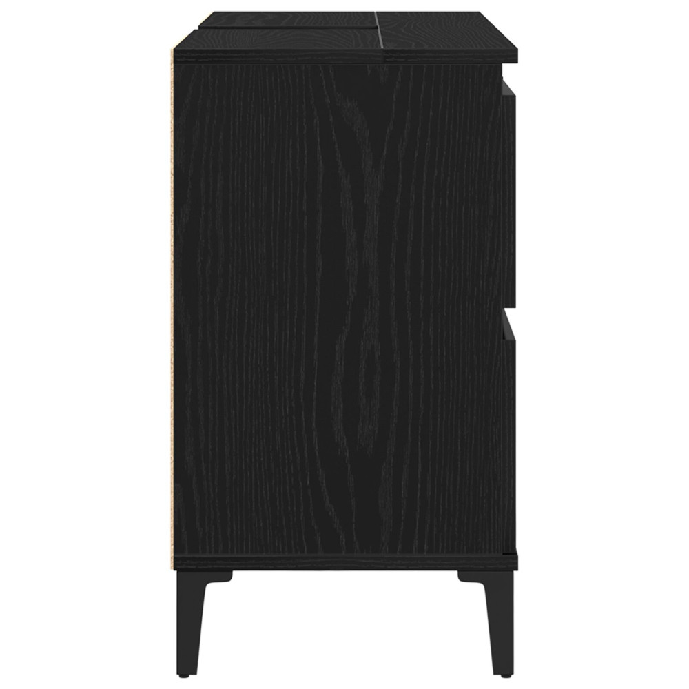 Produktbild för Badrumsskåp med handfat med låda Svart Ek 80 x 33 x 60 cm