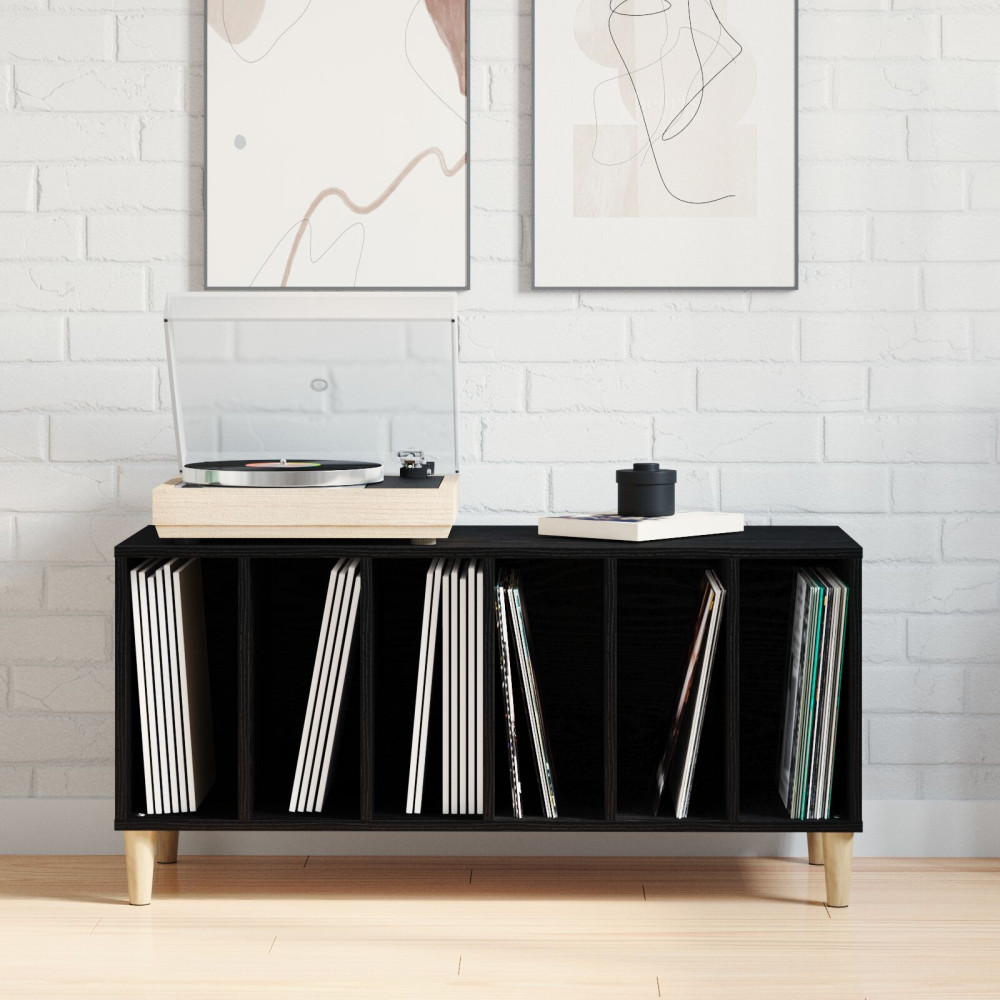 Produktbild för Skivskåp med hylla Svart Ek 100 x 38 x 48 cm Konstruerat trä