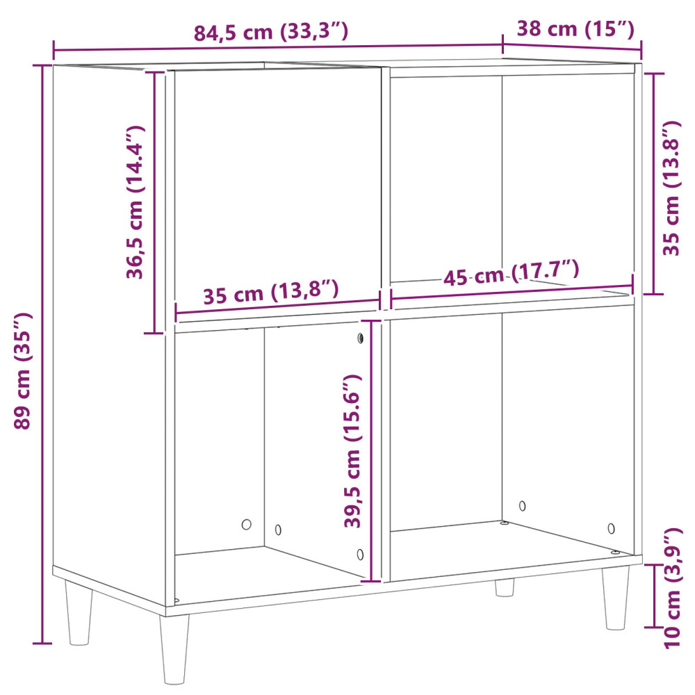 Produktbild för Skivskåp med hylla Svart Ek 84,5 x 38 x 89 cm Konstruerat trä