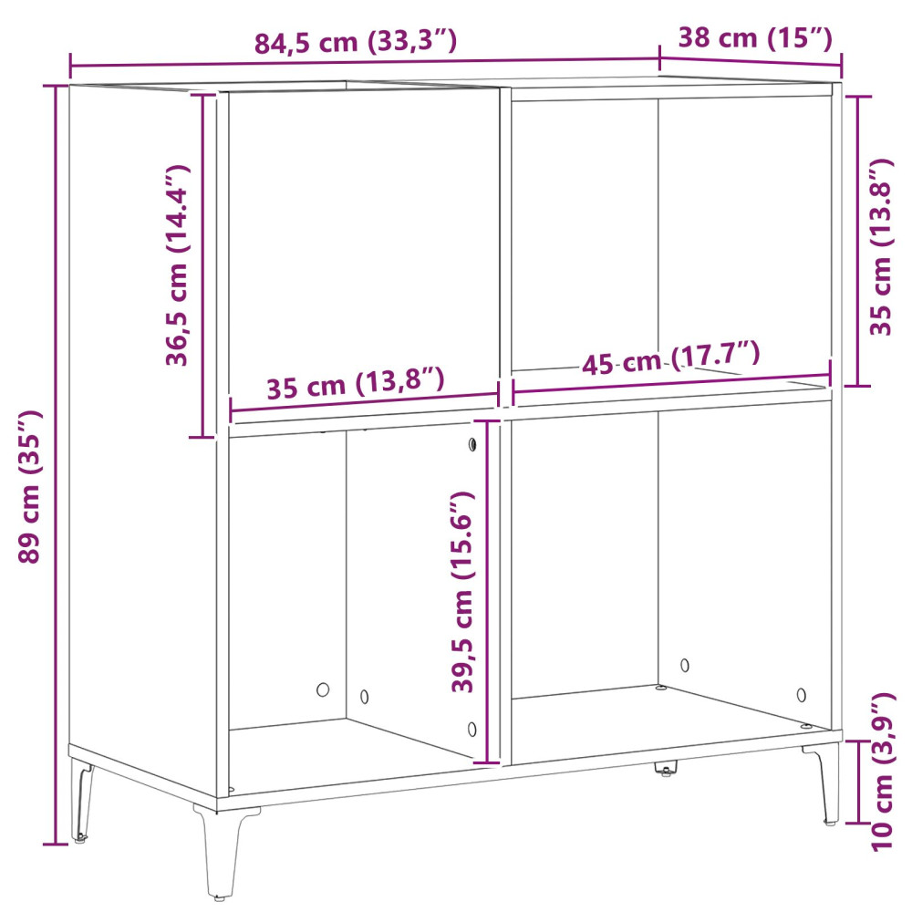 Produktbild för Skivskåp med hylla Svart Ek 84,5 x 38 x 89 cm Konstruerat trä