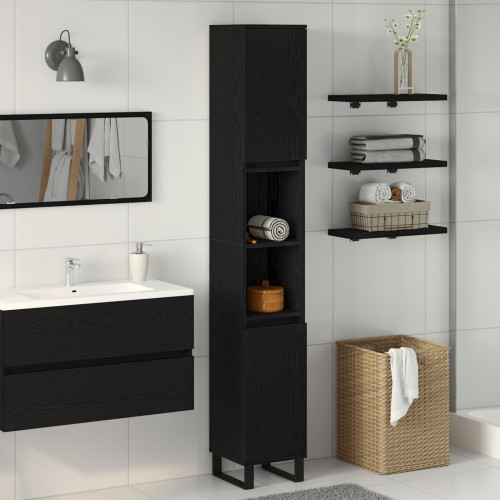 vidaXL Badrumsskåp med hylla Svart Ek 30 x 30 x 190 cm Konstruerat trä