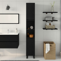 Produktbild för Badrumsskåp med hylla Svart Ek 30 x 30 x 190 cm Konstruerat trä