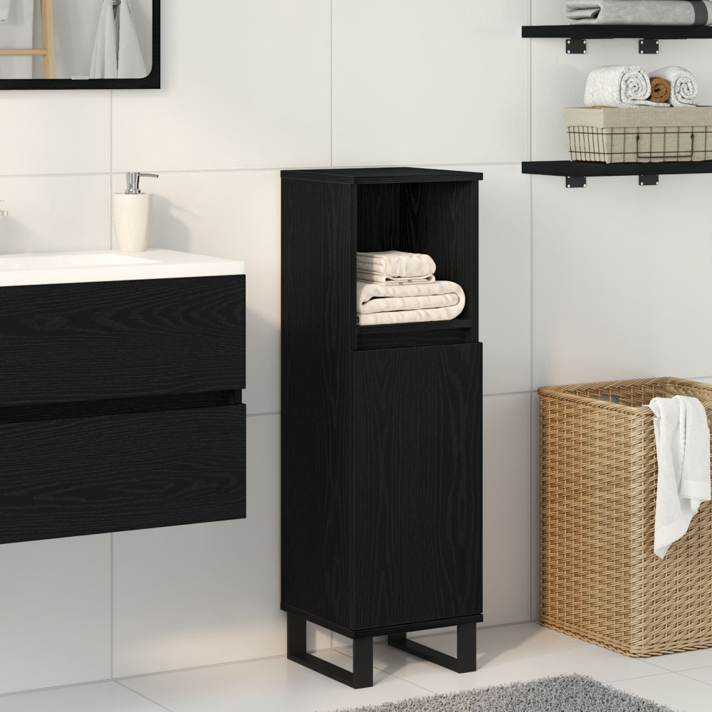 Produktbild för Badrumsskåp med hylla Svart Ek 30 x 30 x 100 cm Konstruerat trä