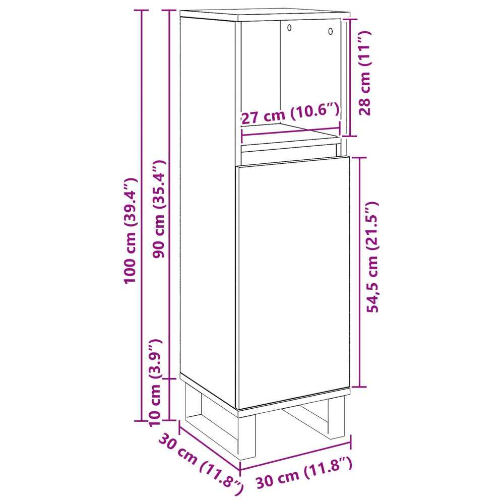 Produktbild för Badrumsskåp med hylla Svart Ek 30 x 30 x 100 cm Konstruerat trä