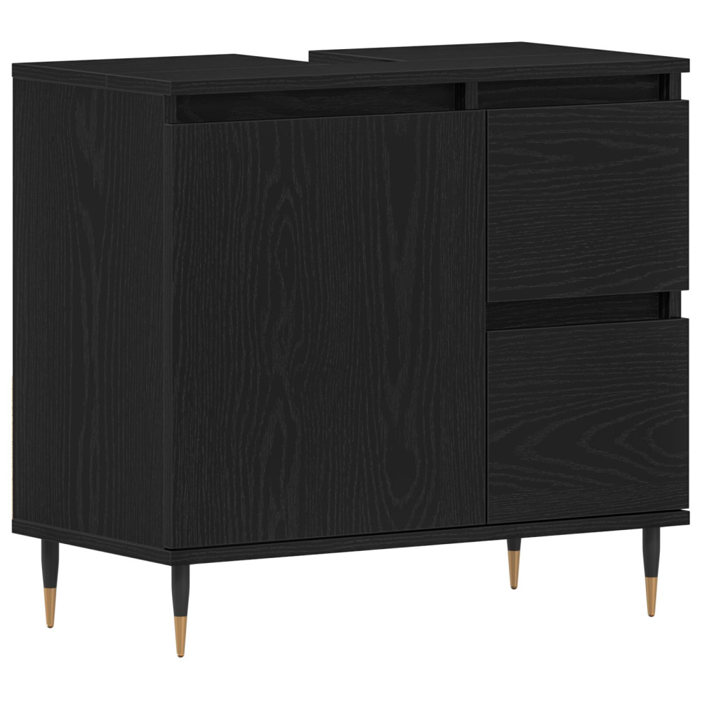 Produktbild för Badrumsskåp med låda Svart Ek 65 x 33 x 60 cm Konstruerat trä