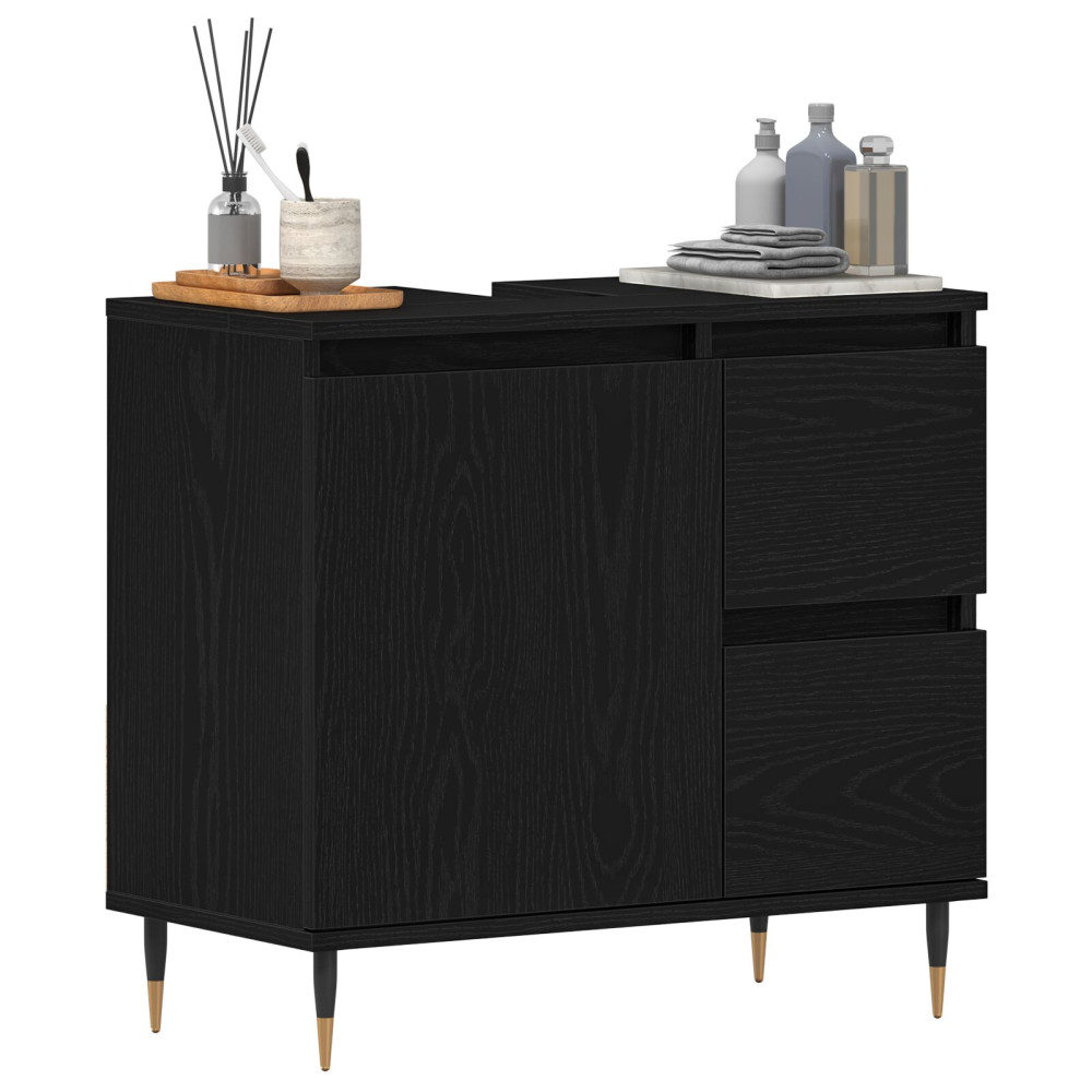 Produktbild för Badrumsskåp med låda Svart Ek 65 x 33 x 60 cm Konstruerat trä