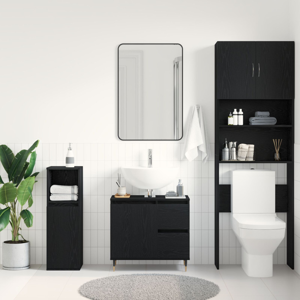 Produktbild för Badrumsskåp med låda Svart Ek 65 x 33 x 60 cm Konstruerat trä