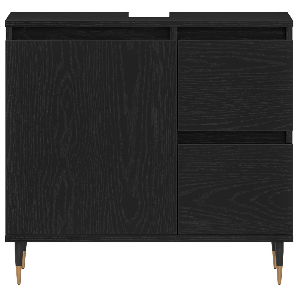 Produktbild för Badrumsskåp med låda Svart Ek 65 x 33 x 60 cm Konstruerat trä