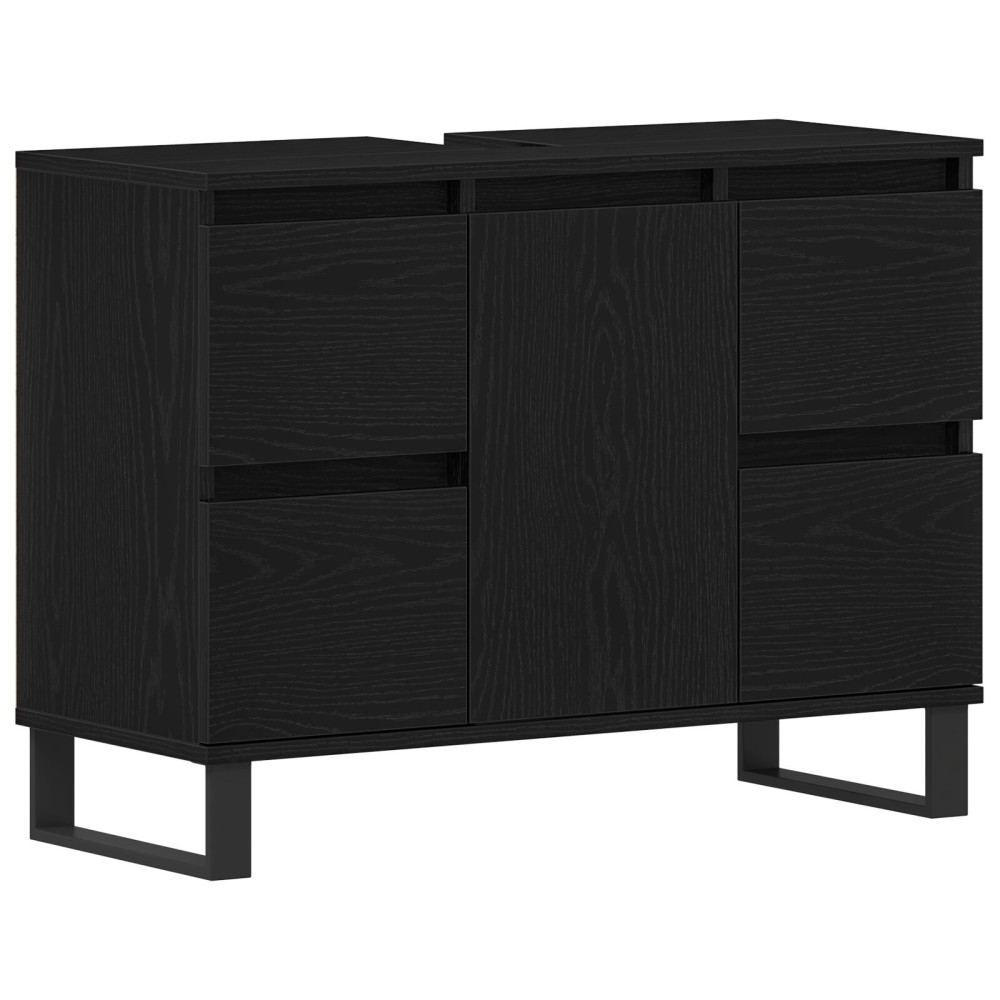 Produktbild för Badrumsskåp med låda Svart Ek 80 x 33 x 60 cm Konstruerat trä