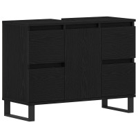 Produktbild för Badrumsskåp med låda Svart Ek 80 x 33 x 60 cm Konstruerat trä