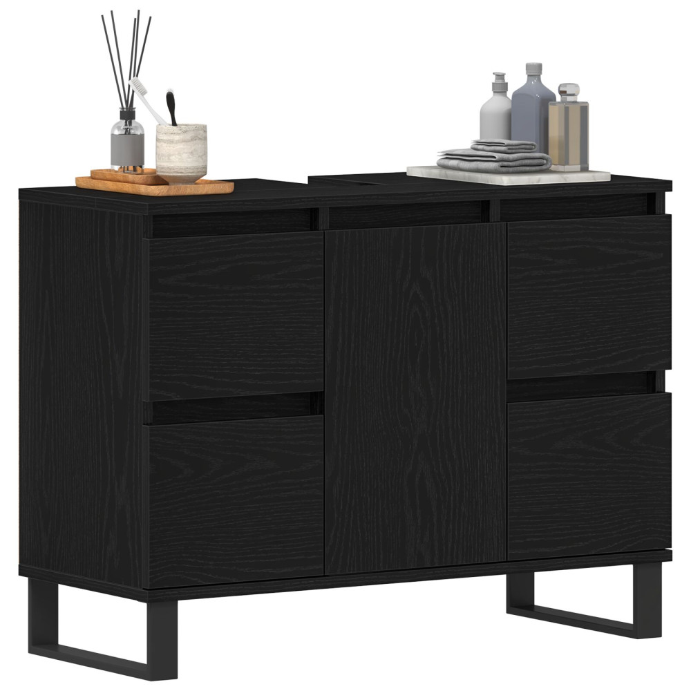 Produktbild för Badrumsskåp med låda Svart Ek 80 x 33 x 60 cm Konstruerat trä