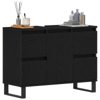 Produktbild för Badrumsskåp med låda Svart Ek 80 x 33 x 60 cm Konstruerat trä