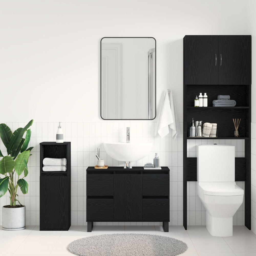 Produktbild för Badrumsskåp med låda Svart Ek 80 x 33 x 60 cm Konstruerat trä