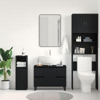 Produktbild för Badrumsskåp med låda Svart Ek 80 x 33 x 60 cm Konstruerat trä