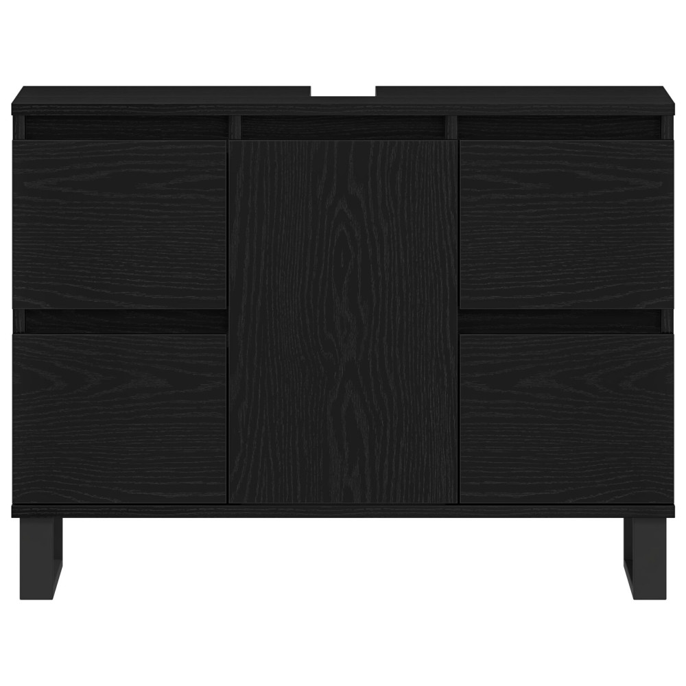 Produktbild för Badrumsskåp med låda Svart Ek 80 x 33 x 60 cm Konstruerat trä