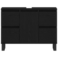 Produktbild för Badrumsskåp med låda Svart Ek 80 x 33 x 60 cm Konstruerat trä