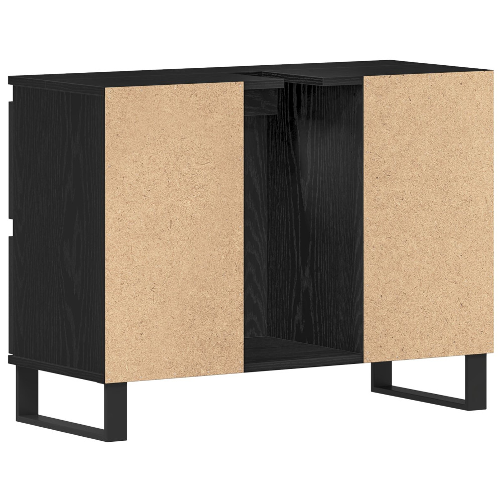 Produktbild för Badrumsskåp med låda Svart Ek 80 x 33 x 60 cm Konstruerat trä