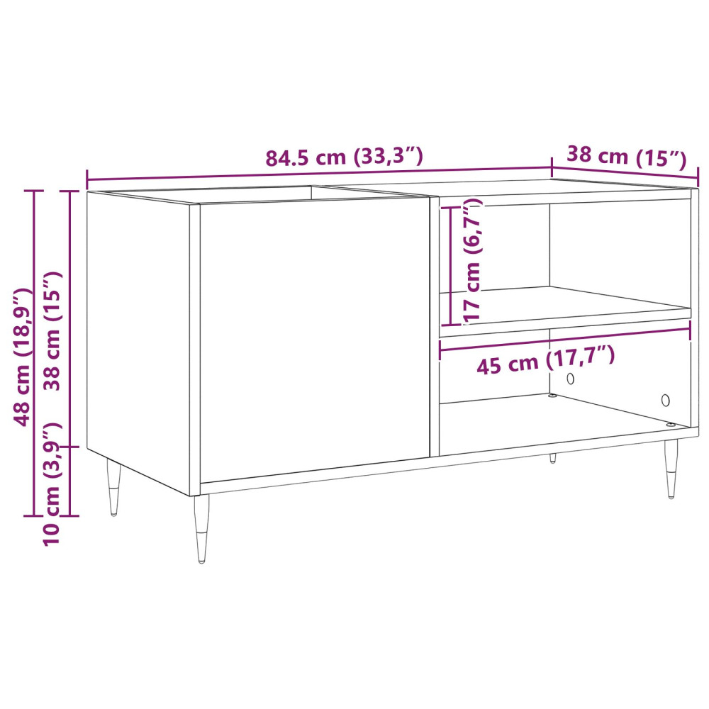 Produktbild för Skivskåp med hylla Svart Ek 85 x 38 x 48 cm Konstruerat trä