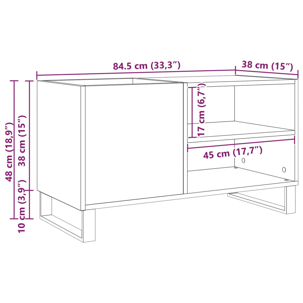 Produktbild för Skivskåp med hylla Svart Ek 85 x 38 x 48 cm Konstruerat trä