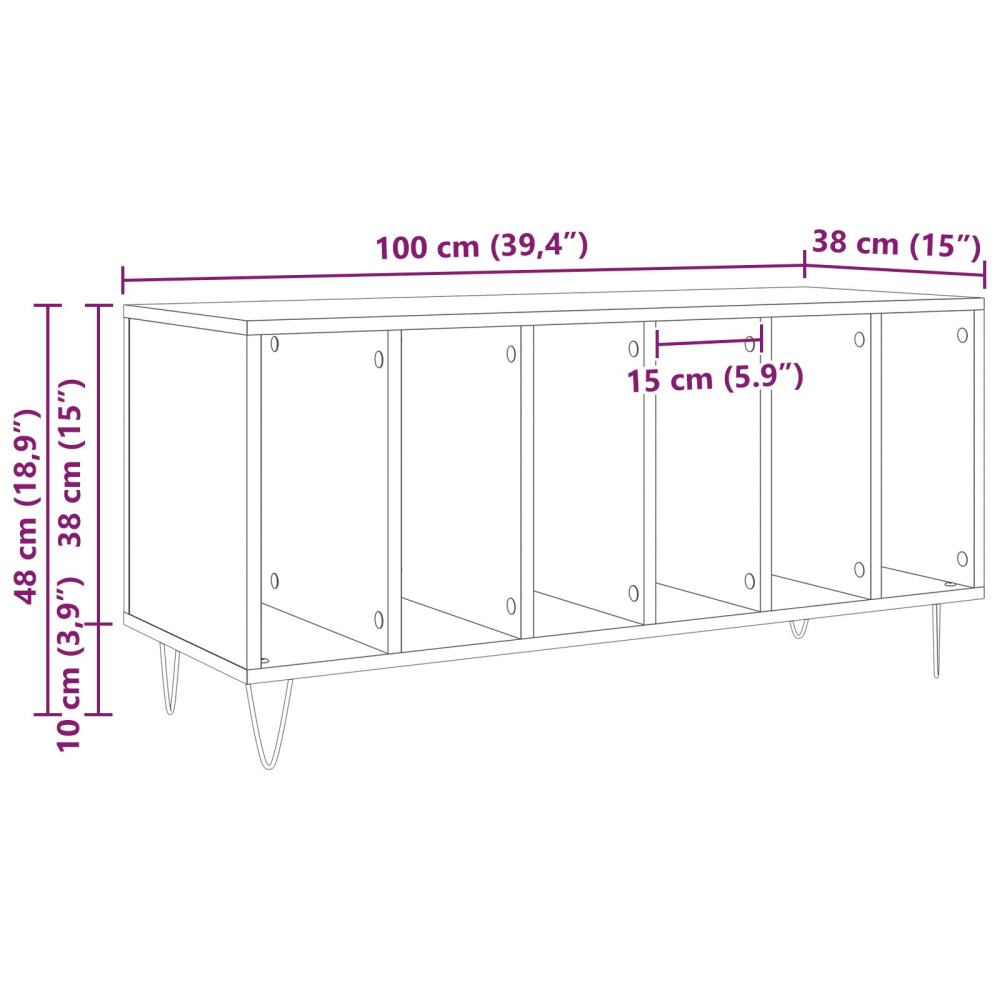 Produktbild för Skivskåp med hylla Svart Ek 100 x 38 x 48 cm Konstruerat trä