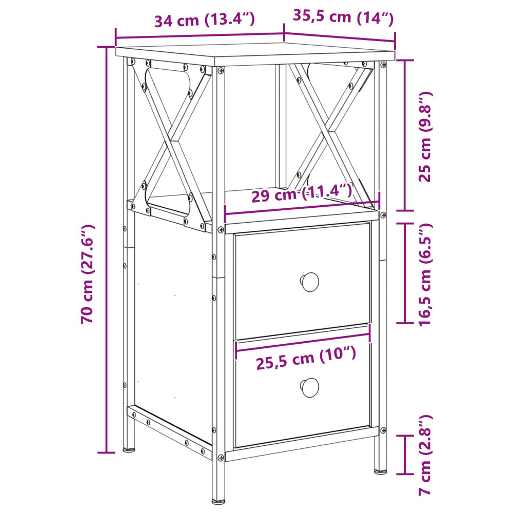 Produktbild för Nattduksbord 2 pcs Svart Ek 34 x 35,5 x 70 cm Konstruerat trä