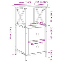 Produktbild för Nattduksbord 2 pcs Svart Ek 34 x 35,5 x 70 cm Konstruerat trä
