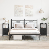 Produktbild för Nattduksbord 2 pcs Svart Ek 34 x 35,5 x 70 cm Konstruerat trä