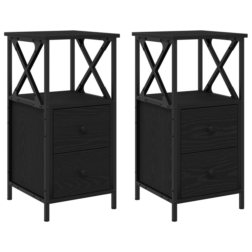 Produktbild för Nattduksbord 2 pcs Svart Ek 34 x 35,5 x 70 cm Konstruerat trä
