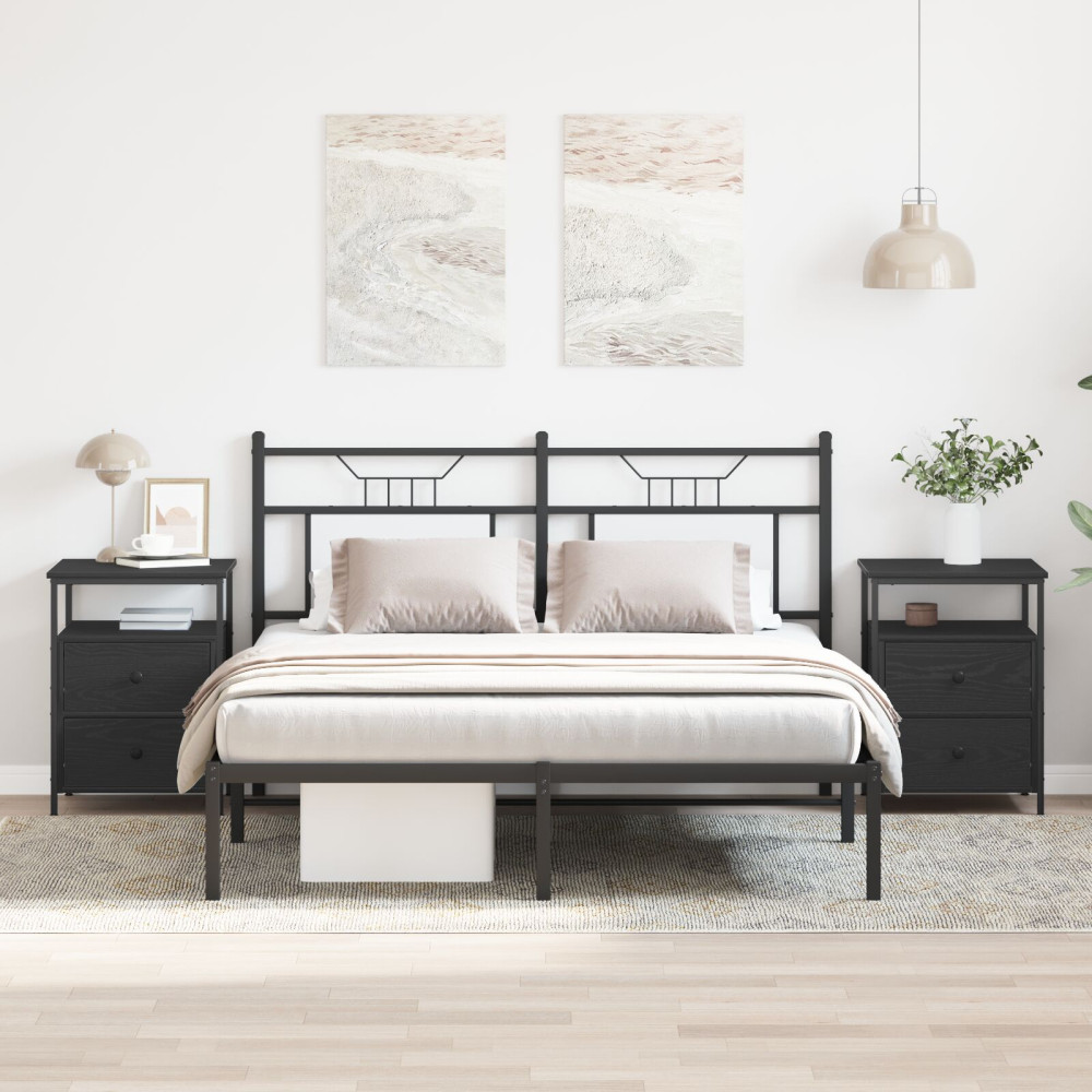 Produktbild för Nattduksbord 2 pcs Svart Ek 34 x 35,5 x 50 cm Konstruerat trä