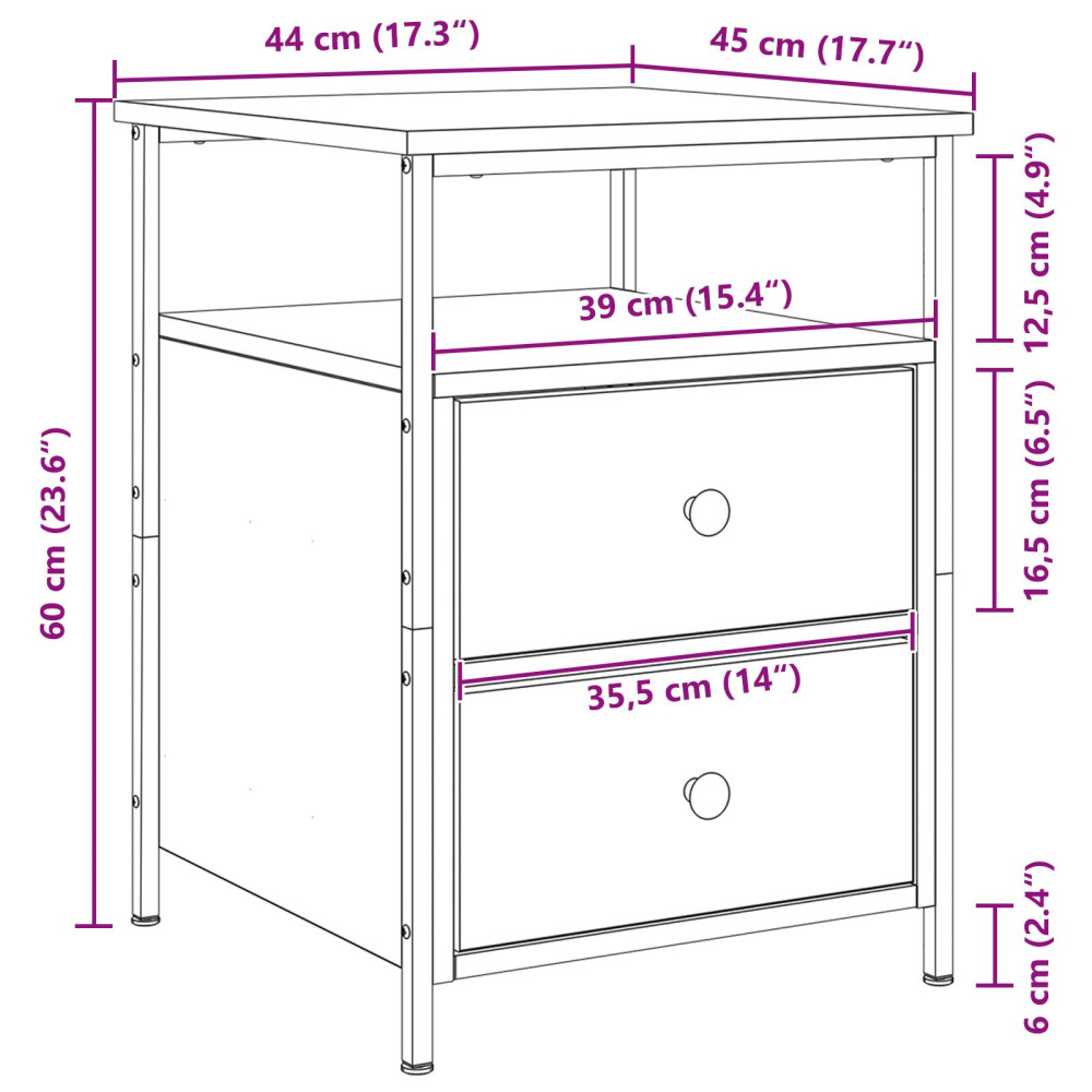 Produktbild för Nattduksbord 2 pcs Svart Ek 34 x 35,5 x 50 cm Konstruerat trä