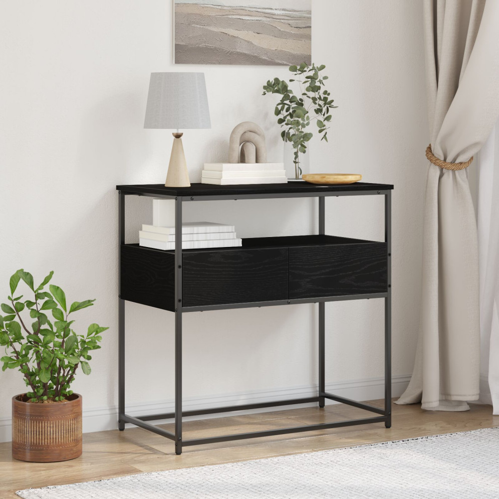 Produktbild för Konsolbord med låda Svart Ek 75 x 40 x 75 cm Konstruerat trä