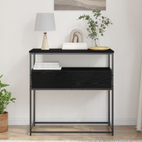 Produktbild för Konsolbord med låda Svart Ek 75 x 40 x 75 cm Konstruerat trä