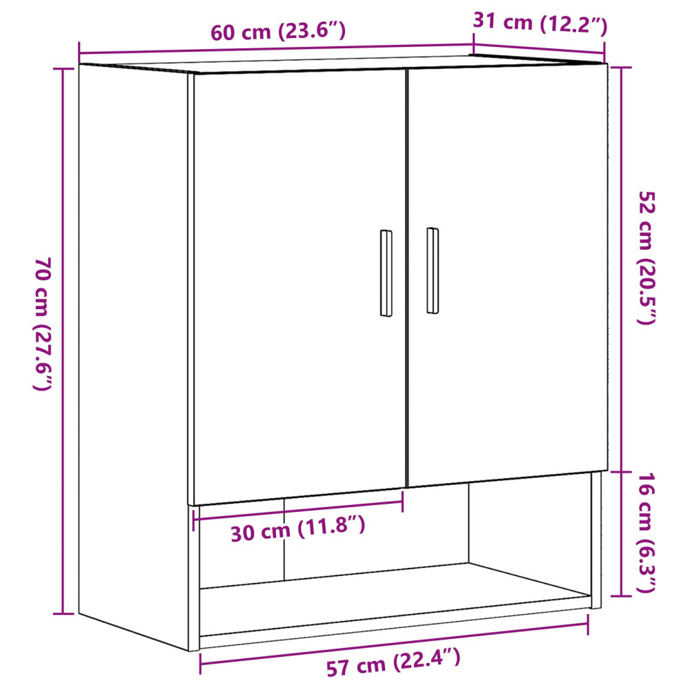 Produktbild för Väggmonterat skåp Svart Ek 60 x 31 x 70 cm Konstruerat trä