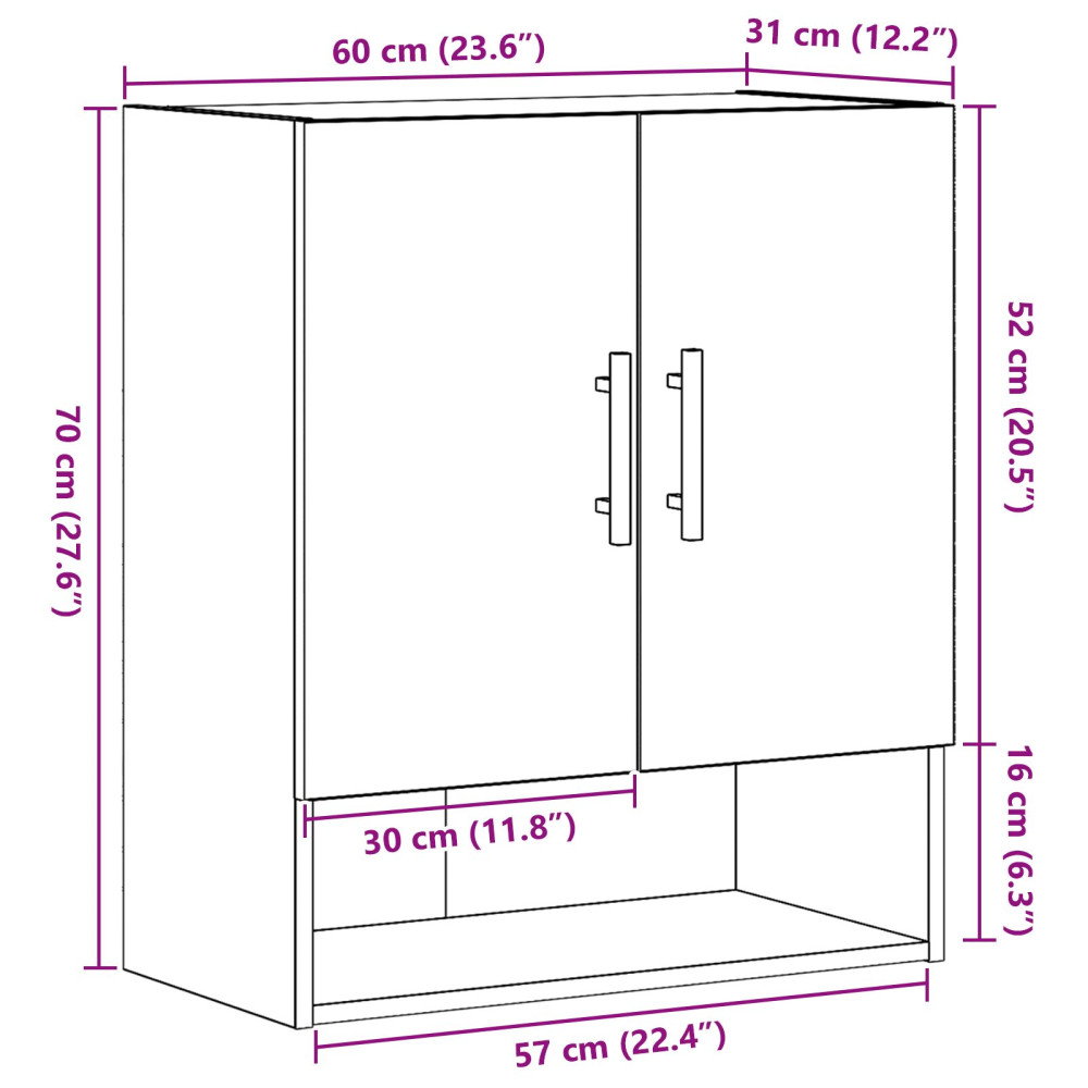 Produktbild för Väggmonterat skåp Svart Ek 60 x 31 x 70 cm Konstruerat trä