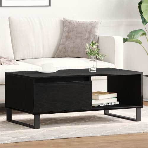 vidaXL Kaffeebord med låda Svart Ek 90 x 50 x 36,5 cm Konstruerat trä