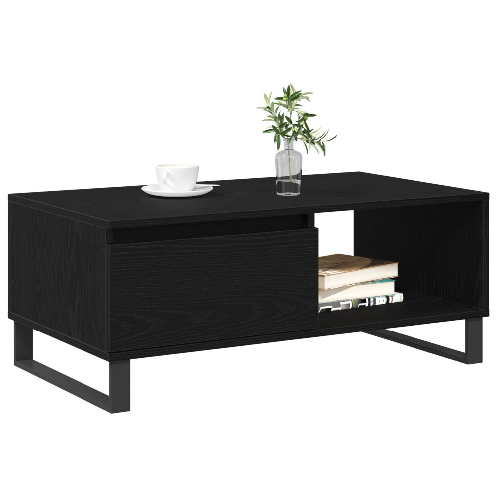 Produktbild för Kaffeebord med låda Svart Ek 90 x 50 x 36,5 cm Konstruerat trä