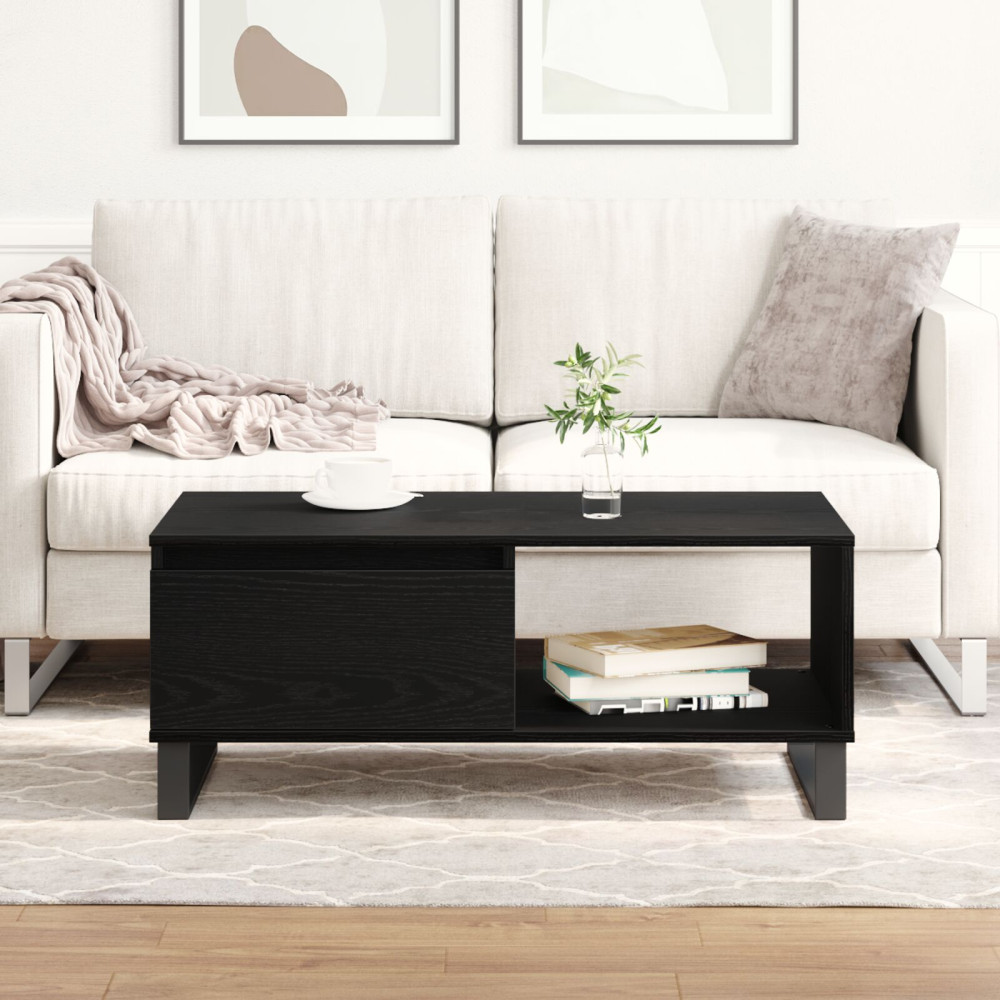 Produktbild för Kaffeebord med låda Svart Ek 90 x 50 x 36,5 cm Konstruerat trä