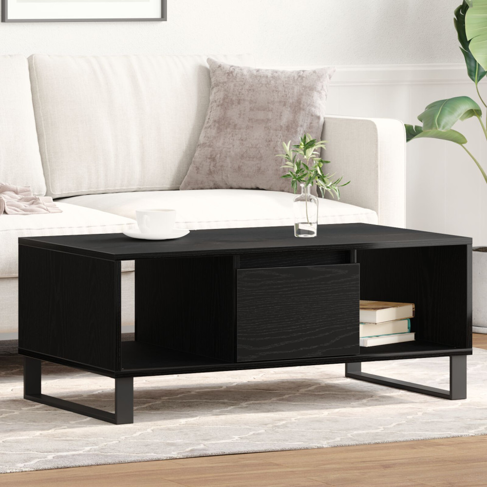 Produktbild för Kaffeebord med låda Svart Ek 90 x 50 x 36.5 cm Konstruerat trä