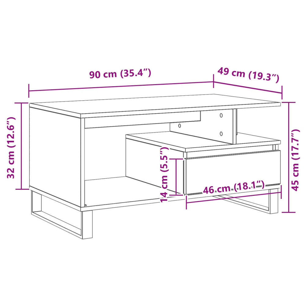 Produktbild för Kaffeebord med låda Svart Ek 90 x 49 x 45 cm Konstruerat trä
