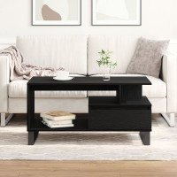 Produktbild för Kaffeebord med låda Svart Ek 90 x 49 x 45 cm Konstruerat trä