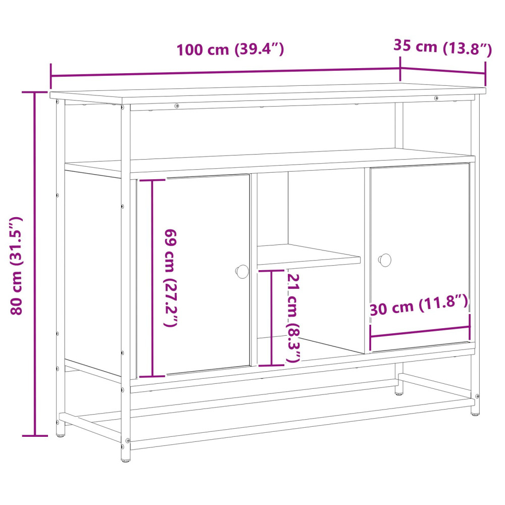 Produktbild för Sideboard Gammalt trä 100 x 35 x 80 cm Konstruerat trä