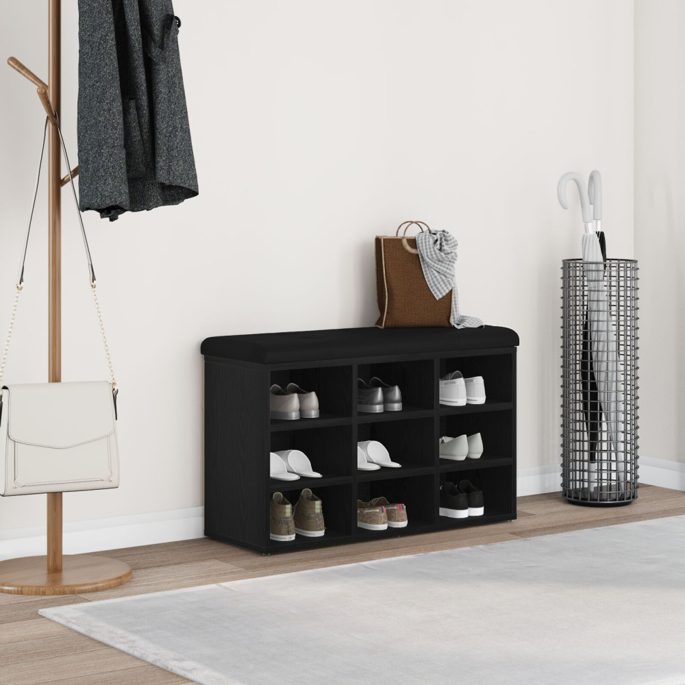 Produktbild för Skobänk med hylla Svart 82 x 32 x 50 cm Konstruerat trä