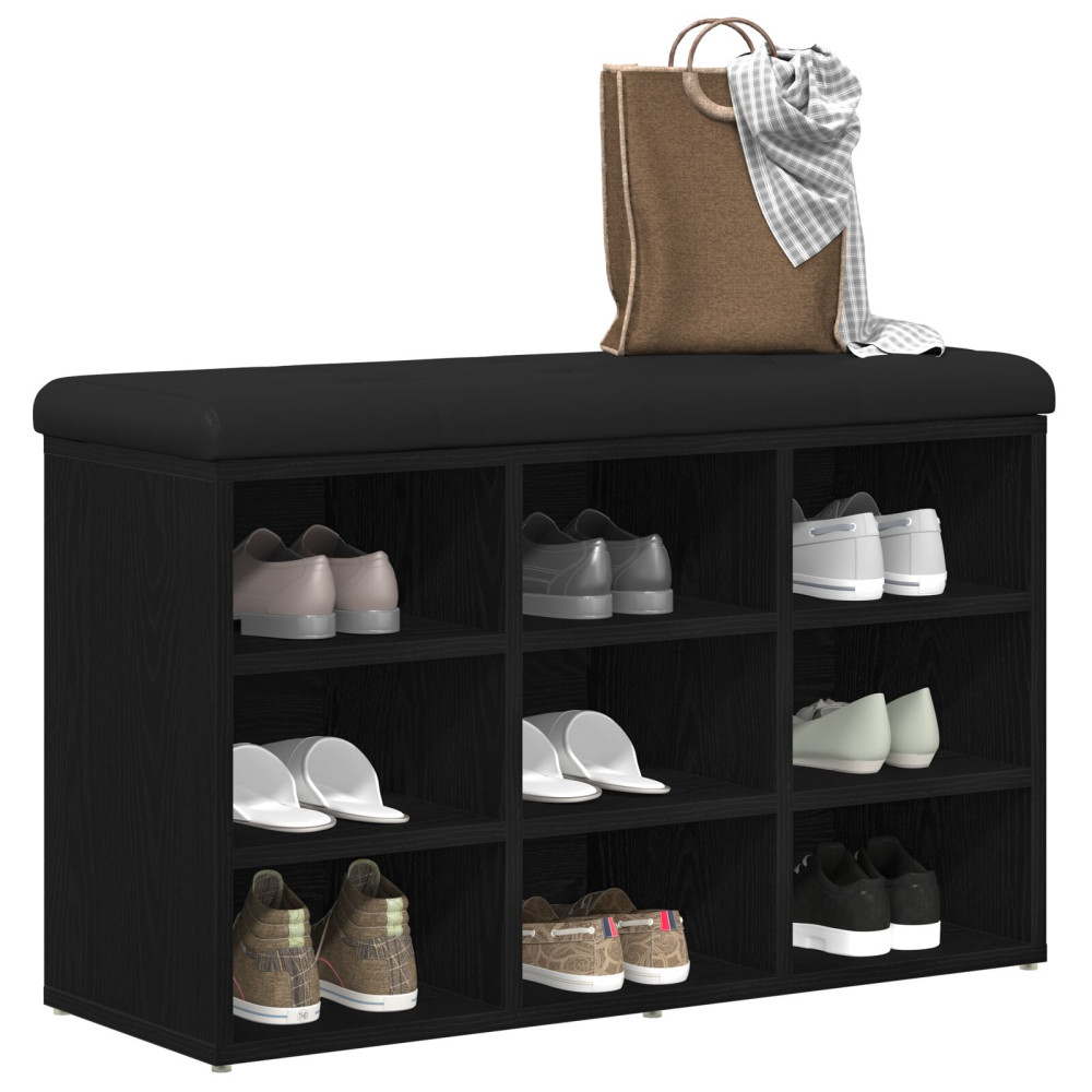 Produktbild för Skobänk med hylla Svart 82 x 32 x 50 cm Konstruerat trä