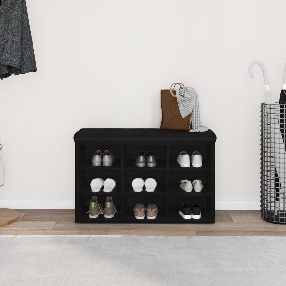 Produktbild för Skobänk med hylla Svart 82 x 32 x 50 cm Konstruerat trä