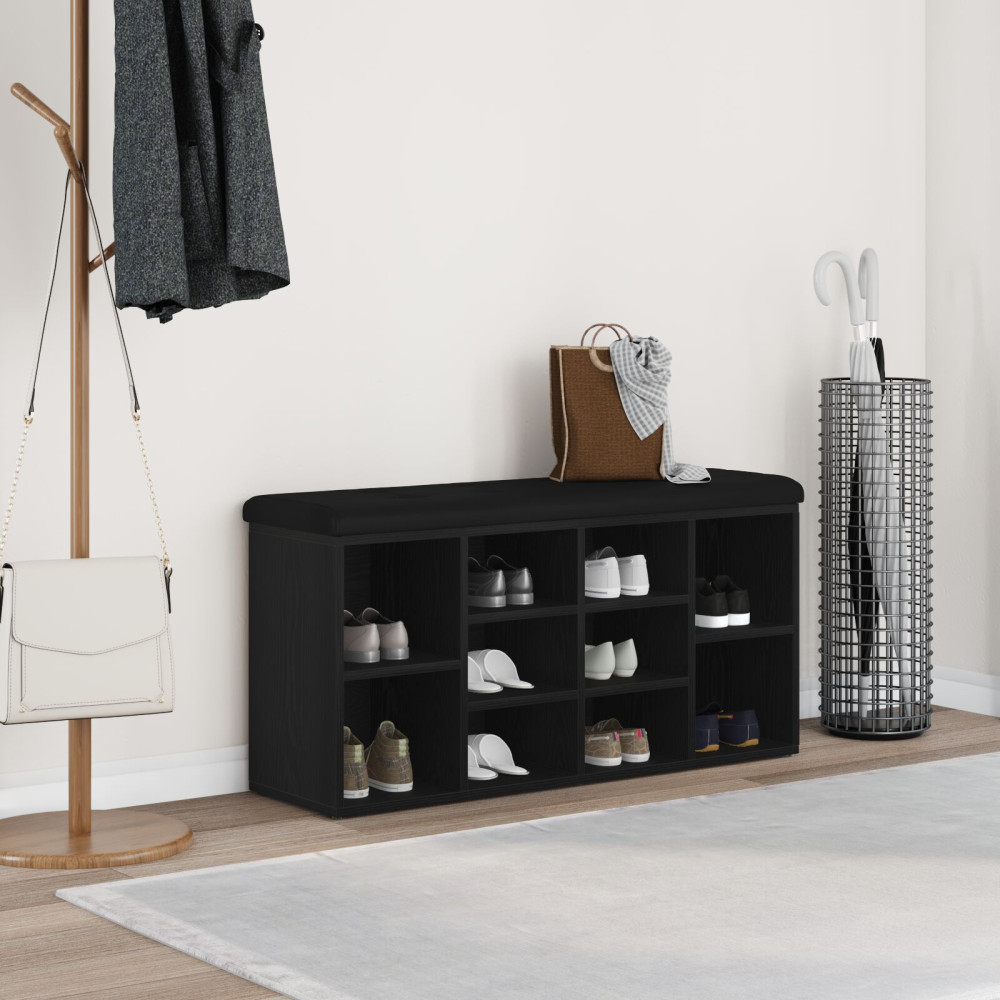 Produktbild för Skobänk med hylla Svart Ek 102 x 32 x 50 cm Konstruerat trä