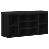 Produktbild för Skobänk med hylla Svart Ek 102 x 32 x 50 cm Konstruerat trä