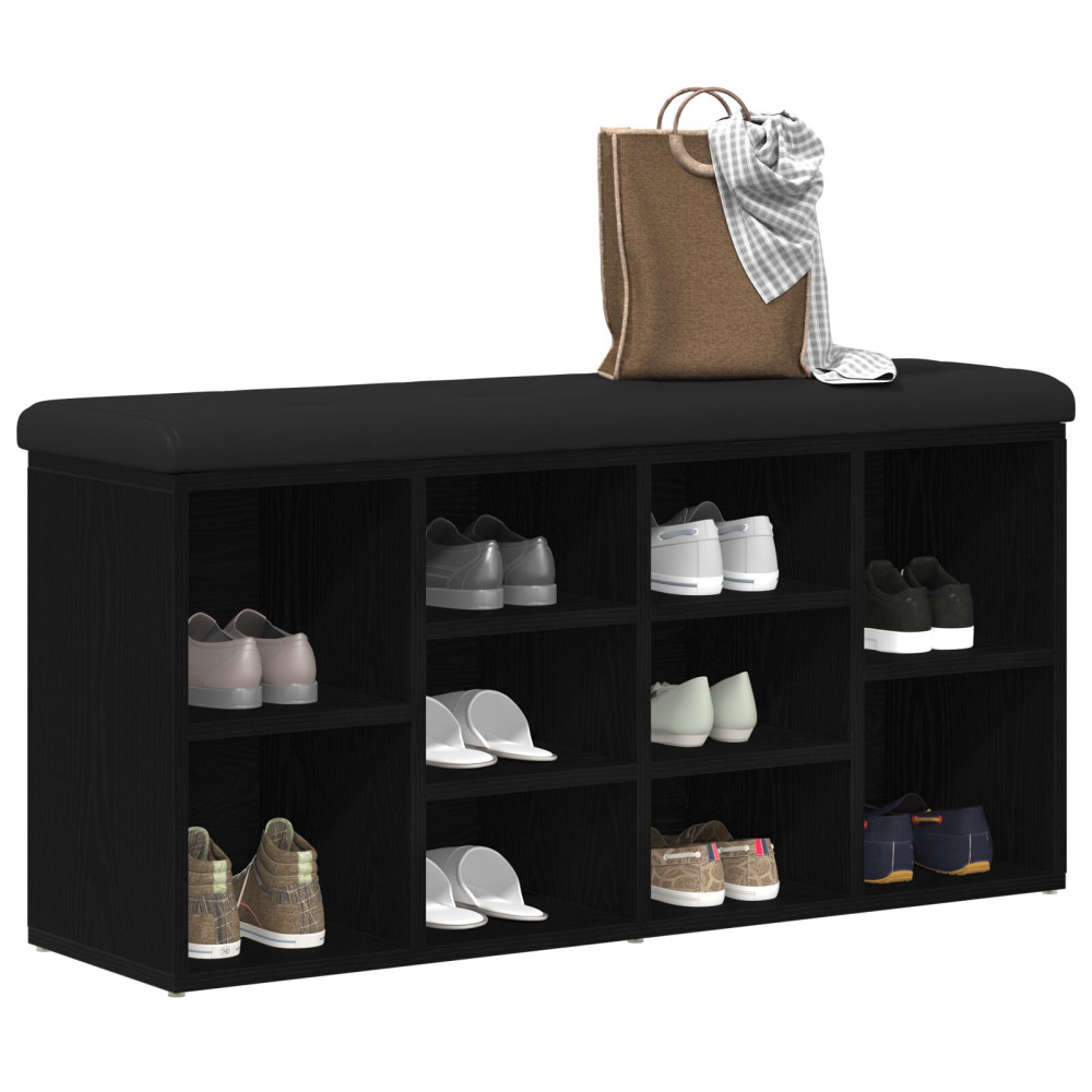 Produktbild för Skobänk med hylla Svart Ek 102 x 32 x 50 cm Konstruerat trä