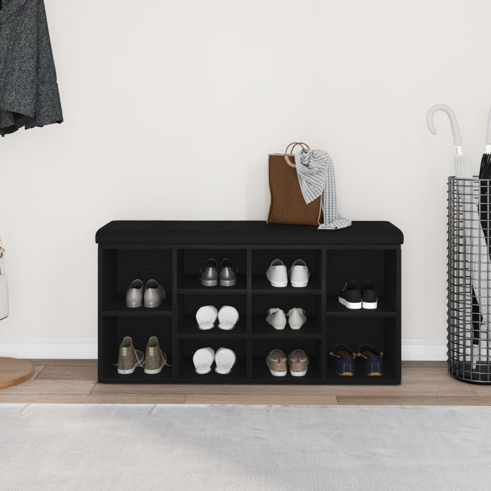Produktbild för Skobänk med hylla Svart Ek 102 x 32 x 50 cm Konstruerat trä
