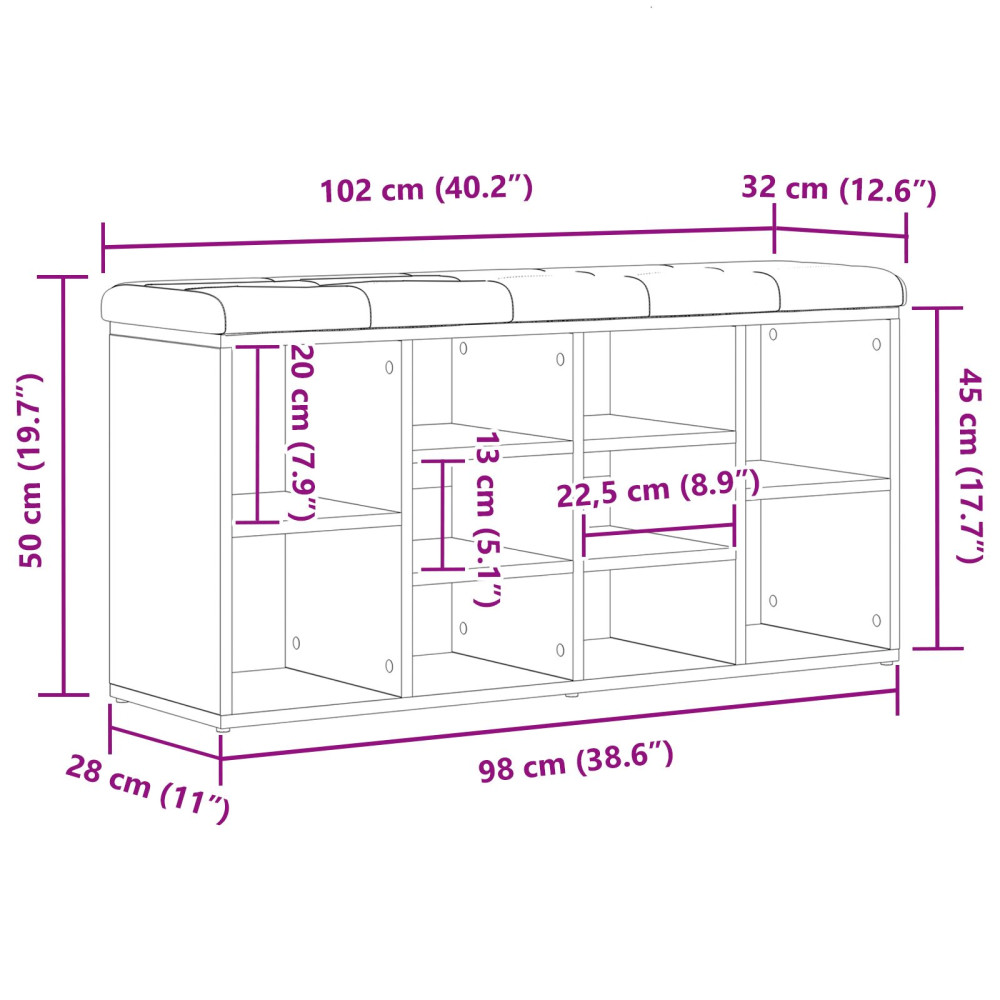 Produktbild för Skobänk med hylla Svart Ek 102 x 32 x 50 cm Konstruerat trä