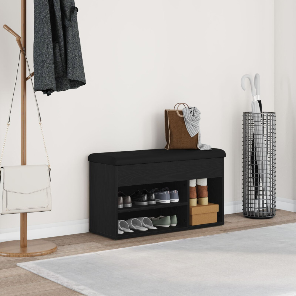 Produktbild för Skobänk med hylla Svart 80 x 30 x 45 cm Konstruerat trä